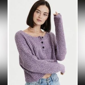 American Eagle cropped Henley sweater purple Size XS